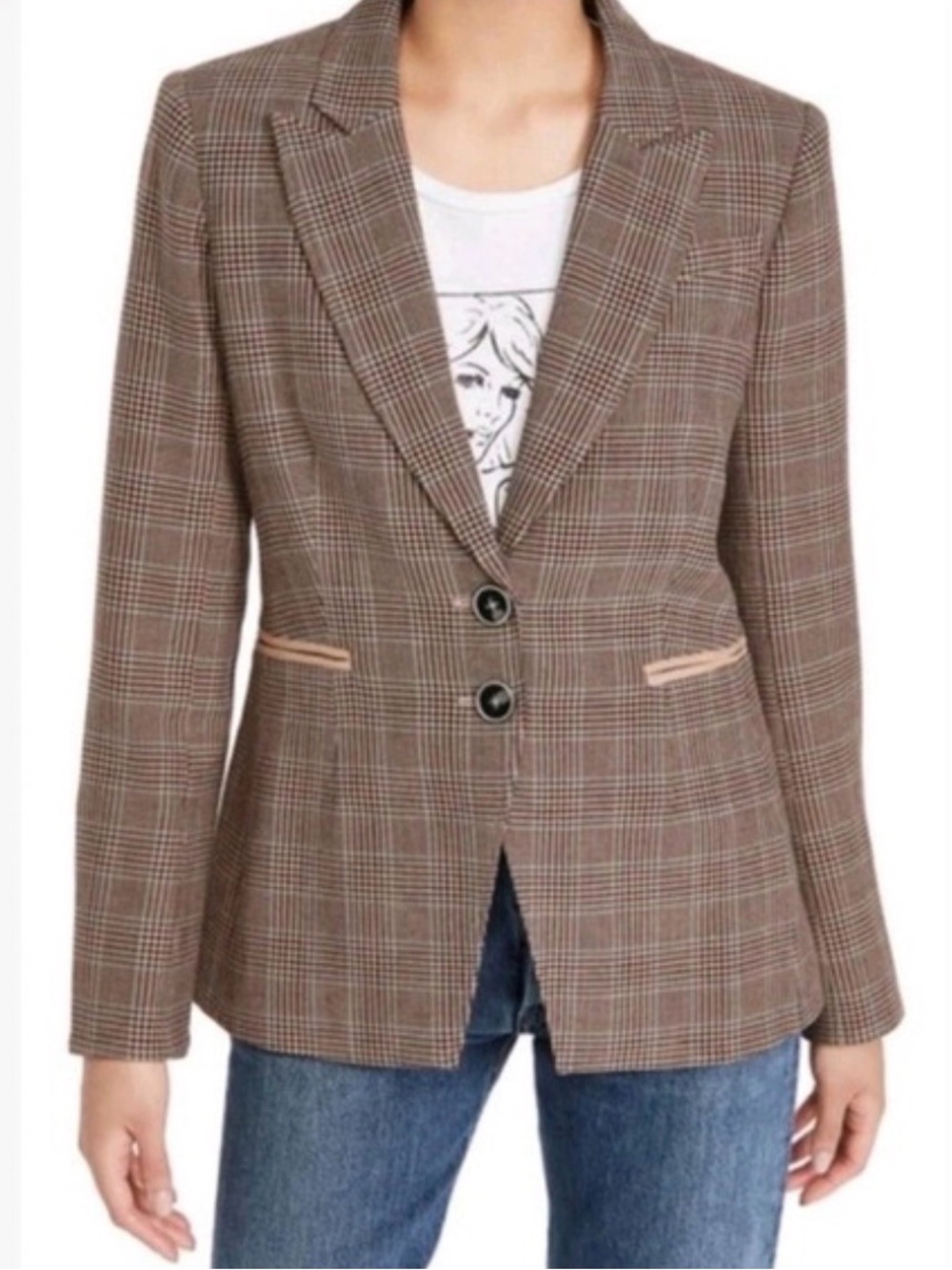 Anthropologie Paige Chelsee Blazer Suit Jacket Coat Houndstooth Plaid Classic M